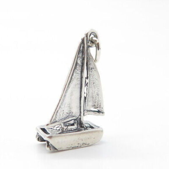 925 Sterling Silver Vintage Sailboat 3D Pendant - Picture 7 of 9